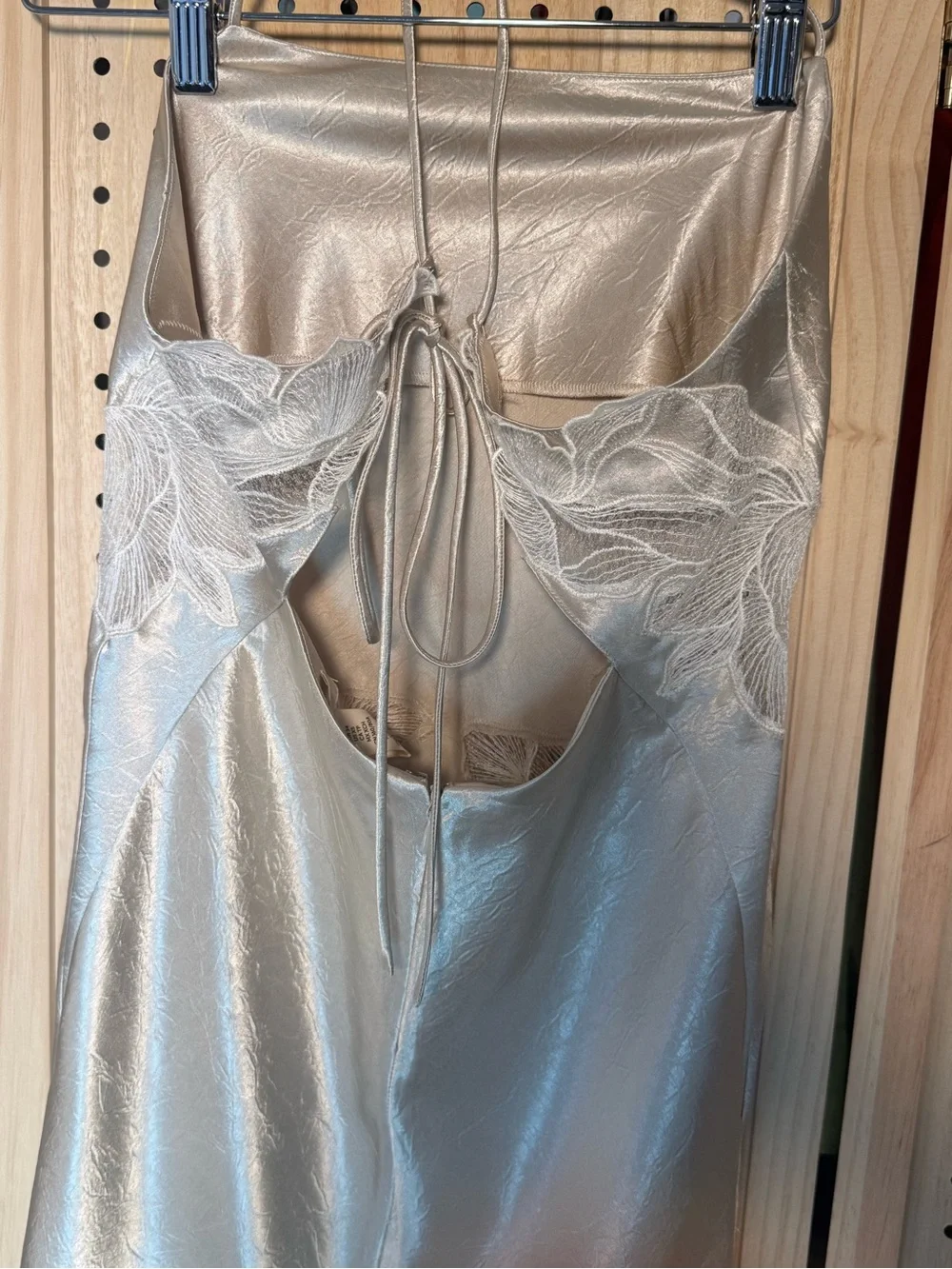 H&M Champagne Metallic Floral Appliqué Open Back Maxi Dress XS Y2K Formal - Picture 6 of 11
